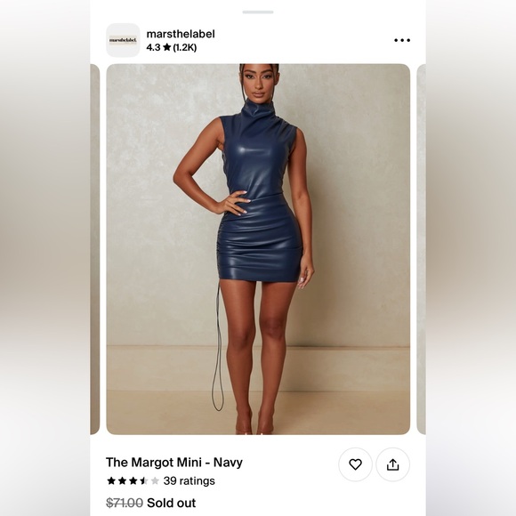 Mars The Label navy leather mini dress with zipper - Picture 2 of 5